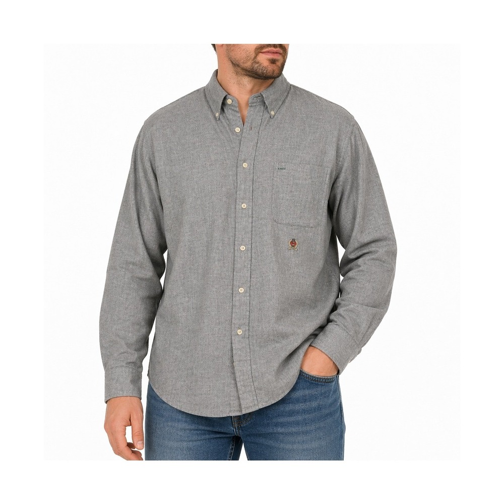 Tommy Hilfiger Mens XL Grey Cotton Button Down Shirt Crest Logo Long Sleeve